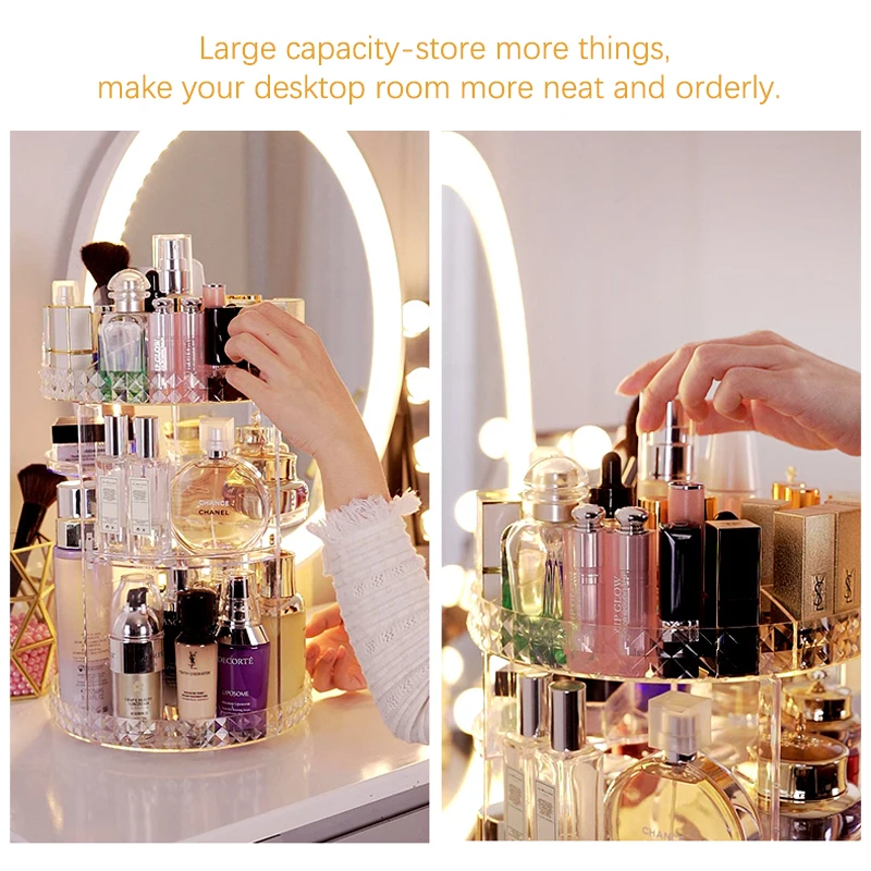 360 Degree Rotating Cosmetic Storage Box Makeup Organizer Cosmetics Storage Rack Fashion Beauty Crystal helf Display Stand