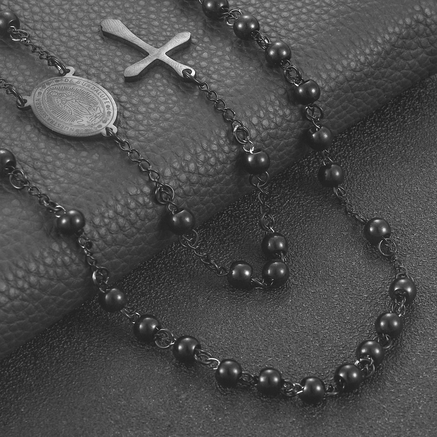 Stainless Steel Vintage Cross Rosary Necklace - Unisex - Image 3