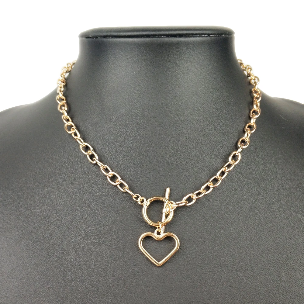 Punk Fashion Heart Necklaces Link Chain Neck Pendants Collar Chunky Chain Necklace for Women Choker Necklaces Female Jewelry
