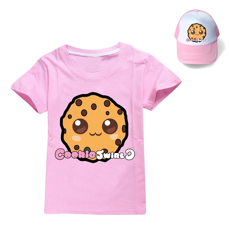 

Summer 2Pcs/set Boys Girls Cotton COOKIE SWIRL C T-shirts Children Fashion Clothing Tops Casual Tees Kids Clothes+sunhat