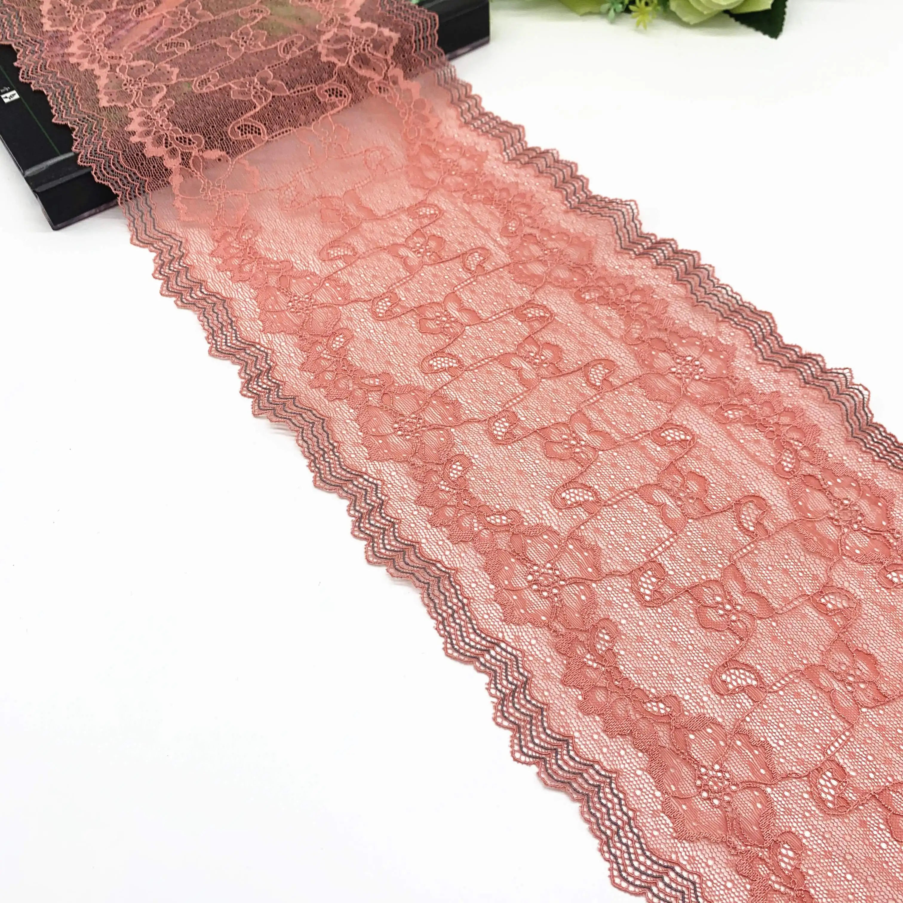 3M/lot Width 7 7/8 inch (20cm) Orange Red Elastic Lace Trim For Sewing Clothes Skirt Hem Underwear Sewing Craft Apparel Fabrics