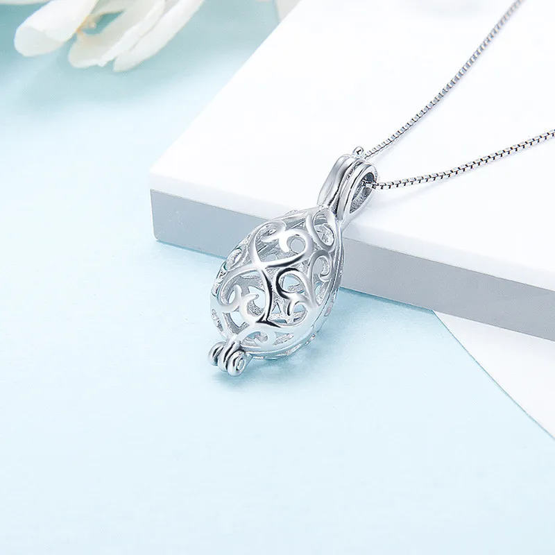 CLUCI 3pcs Love Egg Oval Shaped Silver 925 Pendant for Necklace Jewelry Making Women Pearl Cage Pendant Locket SC038SB