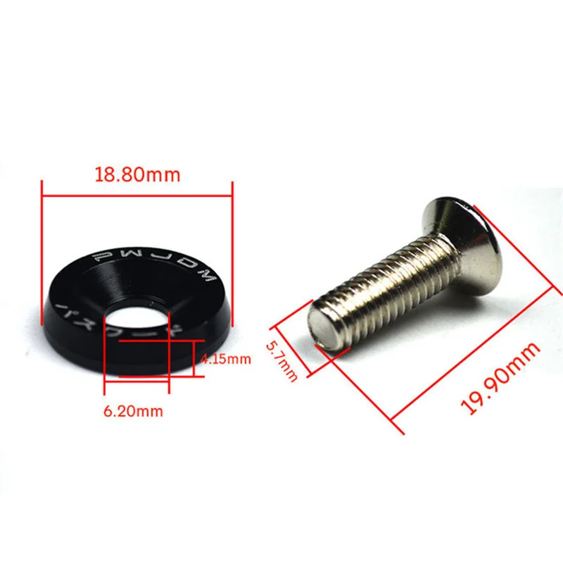 10pcs M6 JDM Car Modified Hex Fasteners Fender Washer Bumper Engine Concave Screws Fender Washer License Plate Bolts