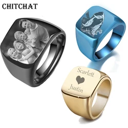 Personalisierte Angepasst Gravieren Name Foto Ring Edelstahl Herren Signet Ringe Familie Foto Männlich Engagement Hochzeit Ringe