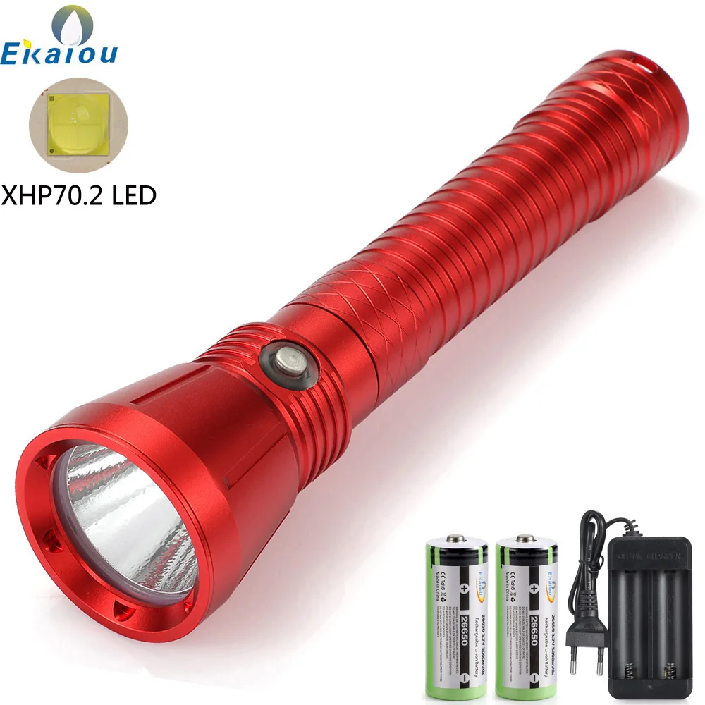 New XHP70 LED Yellow / White Light Flashlight 6000 Lumens Diving Torch Underwater 200M IPX8 Waterproof Outdoor Hunting Lamp