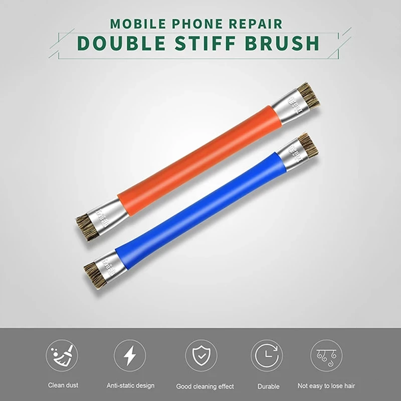 BST-17 Anti-Static แปรง Double Head ฉนวนกันความร้อน Hard แปรงทำความสะอาดฝุ่นซ่อมเครื่องมือ ESD ปลอดภัยสำหรับโทรศัพท์มือถือเมนบอร์ด PCB BGA
