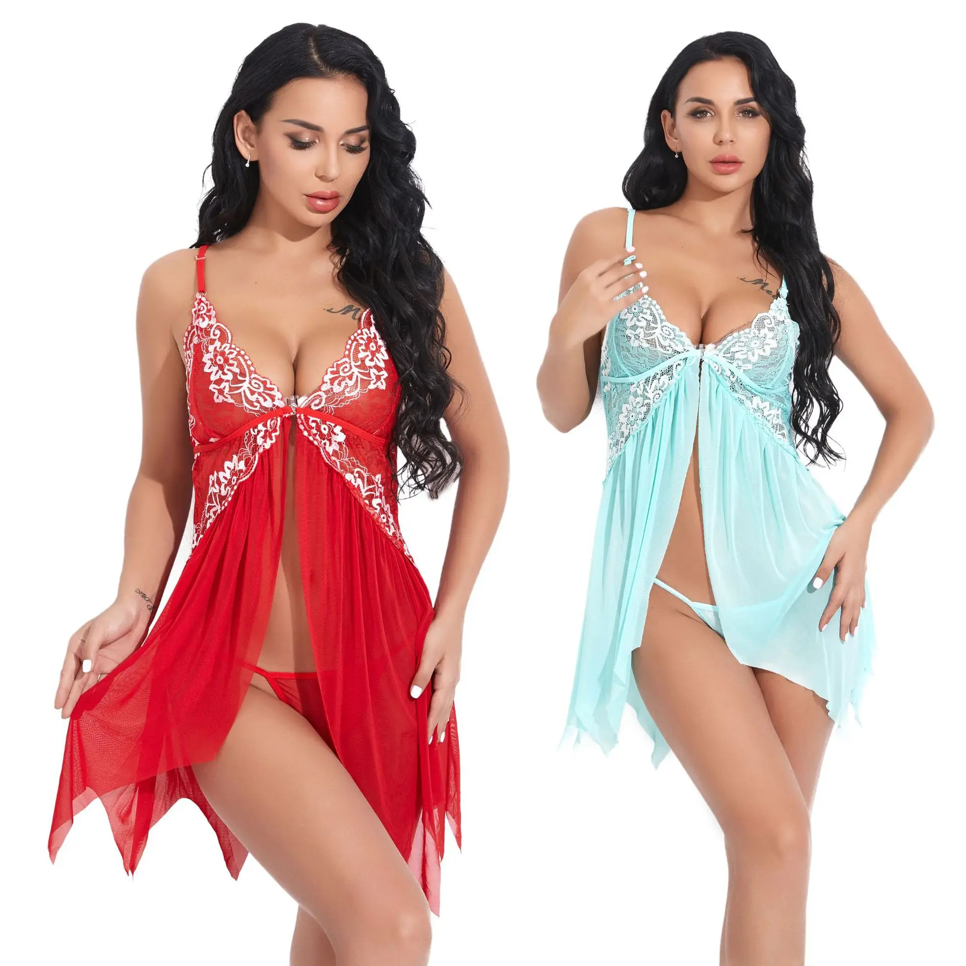 Women Sexy Lingerie Underwear Erotic Dress See-through Lace Pajamas Sleepwear Nightdress + Thong Sexy Costumes Sex Dress