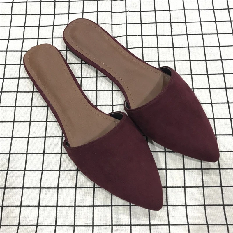 Baotou Comfortable Casual Flat Suede Pointed Toe Half-drag New Lazy Shoes Women's Shoes Large Size