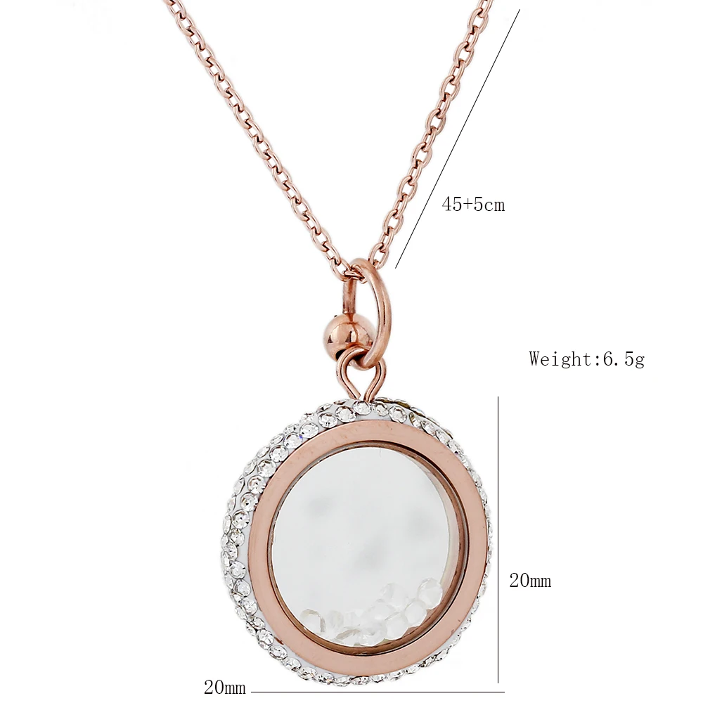 Rose Gold Color 316L Stainless Steel CZ Crystal Round Pendant Necklace Stainless Steel Fashion Jewelry