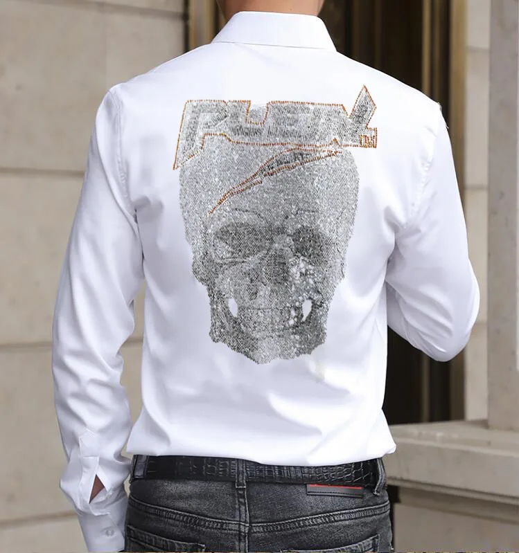 Hot drill Shirts Spring new Arrival  Men  Fashion Long Sleeve Individuality Business Casual  Man Dress Rhinestone