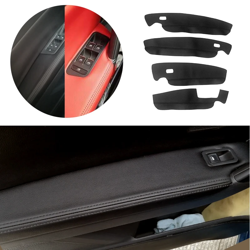 4pcs Car Microfiber Leather Interior Door Panels Guard / Door Armrest Panel Cover Sticker Trim For VW Touran 2016 2017 2018