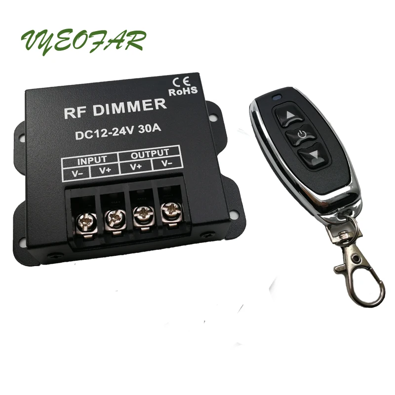 New LED Single Color Dimmer Controller DC 12V-24V Input 30A Out Big Power 3 Key RF Wireless Remote String Light Use