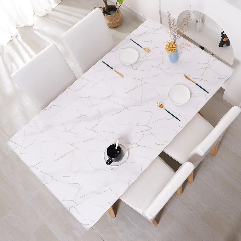 New Arrive Black and White Marble Pattern Soft Glass Table Cloth Leather Texture Table Cover Mat Kitchen Home Living Room Decor