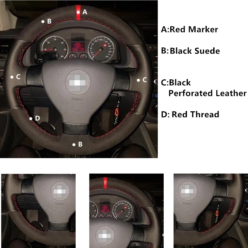 Black Suede Car Steering Wheel Cover for Volkswagen Golf 5 Mk5 VW Passat B6 Jetta 5 Tiguan 2007-2011