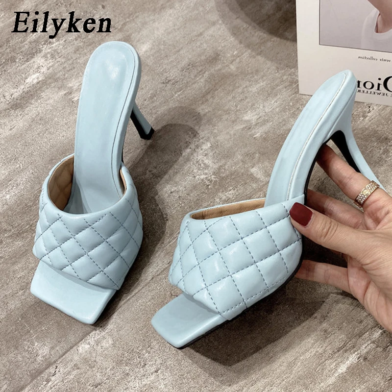 Eilyken Summer Women Mules Design Slippers Sandals Square Sole Slides High Heel 9CM Shoes Size 41 42