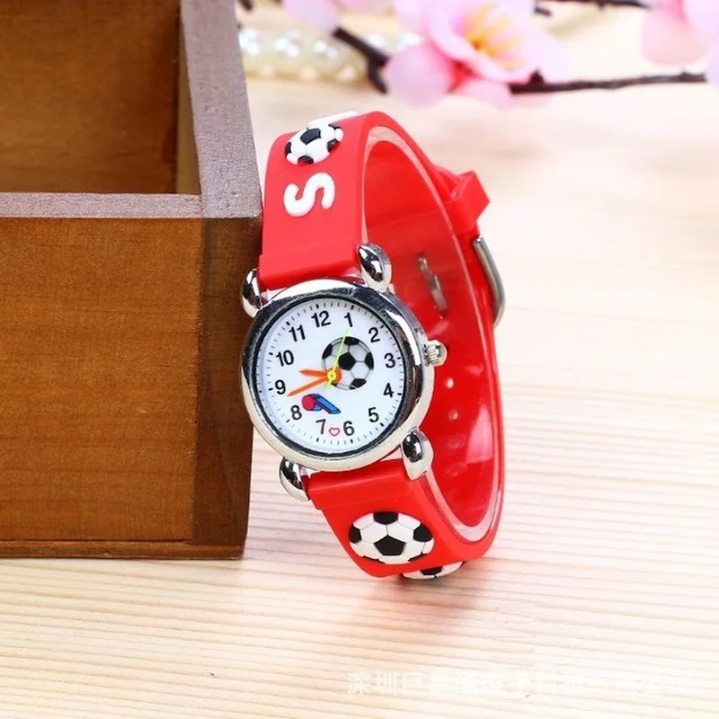 2024 Children's 3D jelly football whistle watch primary school students silicone cartoon wrist watch