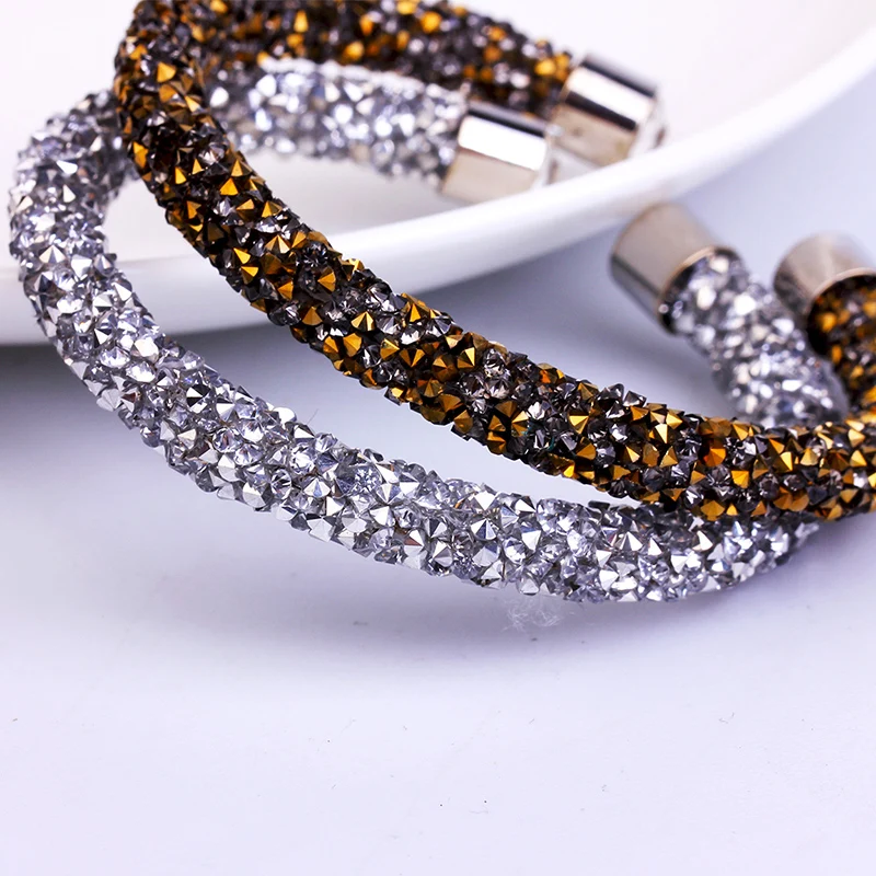 Trendy Luxury Rhinestone Bangle Famous Designer Fashion Jewelry Brand Expandable Clay Arm Cuff Bangles For Women Girls Gifts NEw