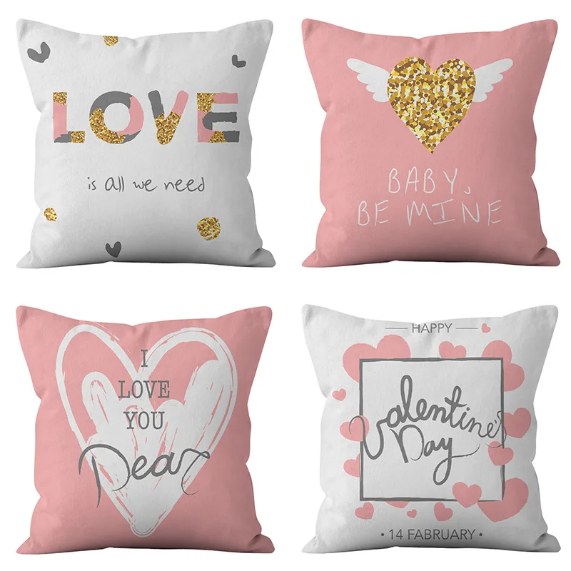 Valentine's Day Love Gift Sofa Hugging Pillowcase Wedding Letter Home Decor Pillowcase Short Plush Pillowcase Size 45X45CM