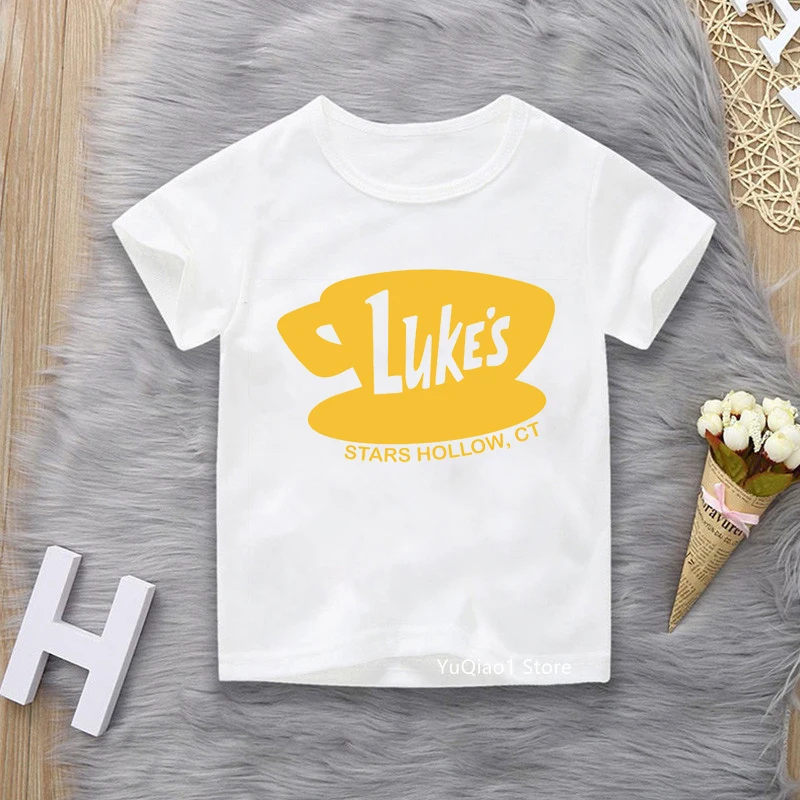 

Gilmore Girls Luke's Stars Hollow Tshirt Summer Top for Girls Children Graphic T Shirts Boy Kids Coffee Lover T-Shirt Streetwear