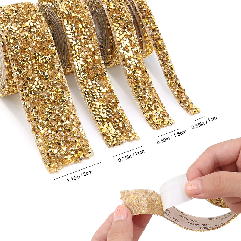 Self-adhesive Resin Rhinestone Trim Glitter Crystal Strass Tape Chain Rhinestones Chain For DIY Shoes Car Clothing Decorations