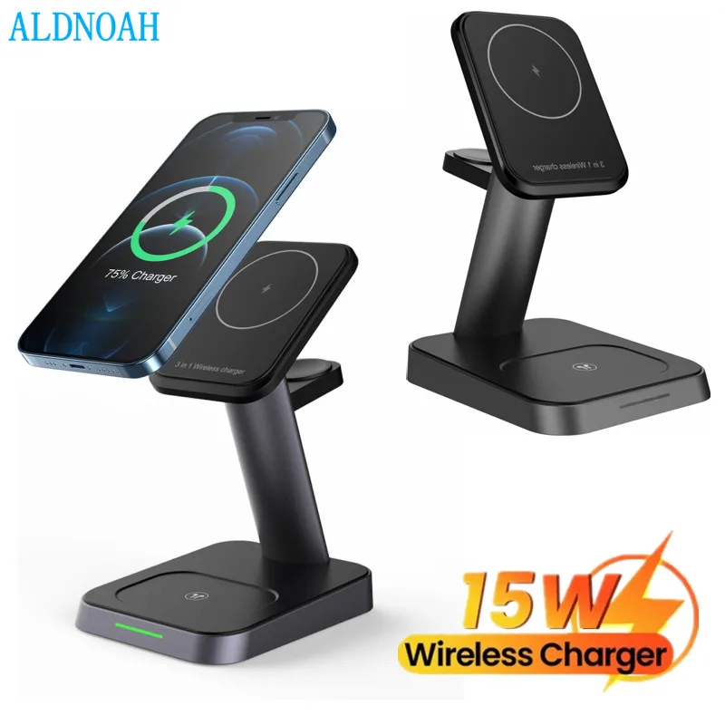 15W Wireless Charger 3 In 1 Magnetic Holder For iPhone 13 12 Pro Max Mini Fast Charging Phone Stand For Apple iWatch 7 6 AirPods