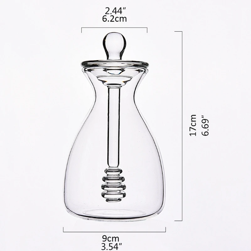 14 Ounces Clear Honey Pot Glass Honey Jar with Dipper Sticks and Lid Cover Honey Containers Holder for Home Kitchen