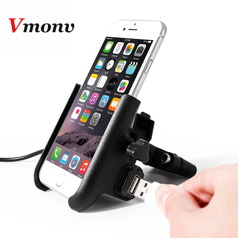 

Vmonv Upgrade Universal Metal Chargable Motorcycle Cell Phone Holder With Stand Support Mobile Rearview Mirror Bike Holder Moto