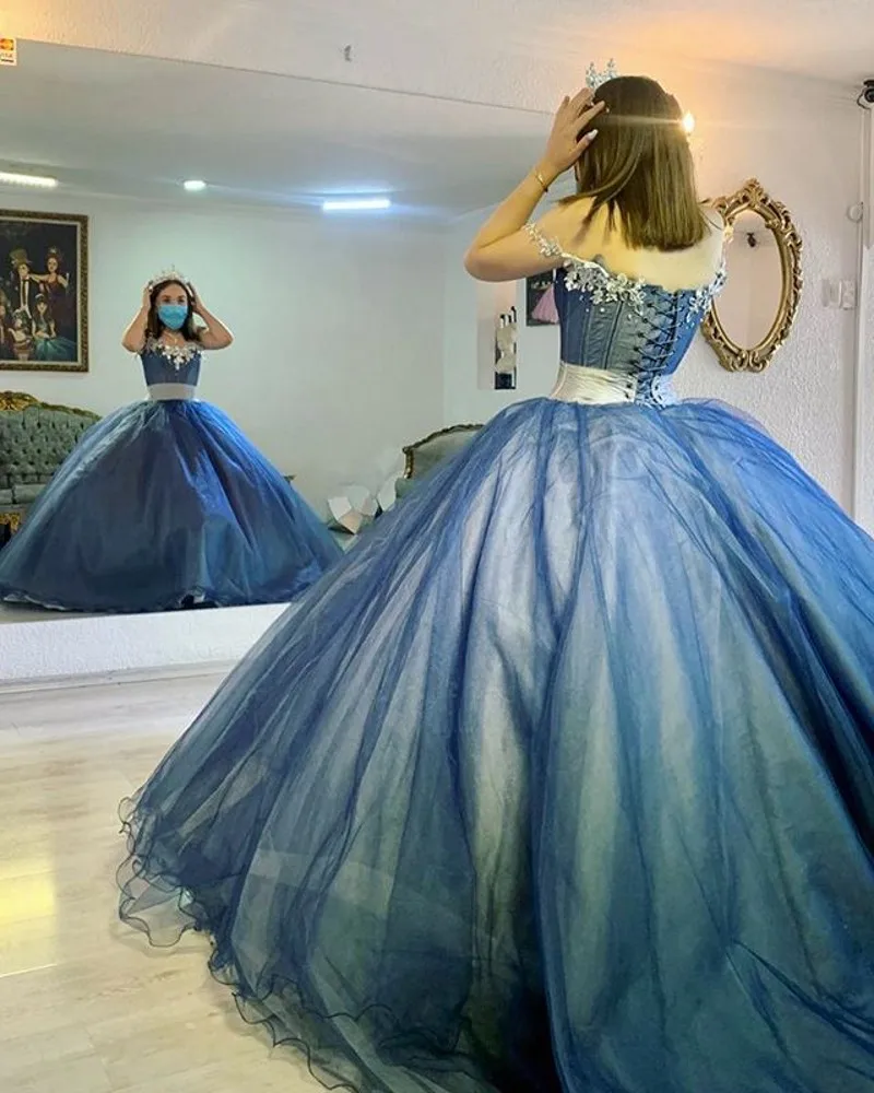 Elegantes Ballkleid Quince anera Kleid von der Schulter Tüll Puffrock süße Festzug Kleider Vestidos de 2023