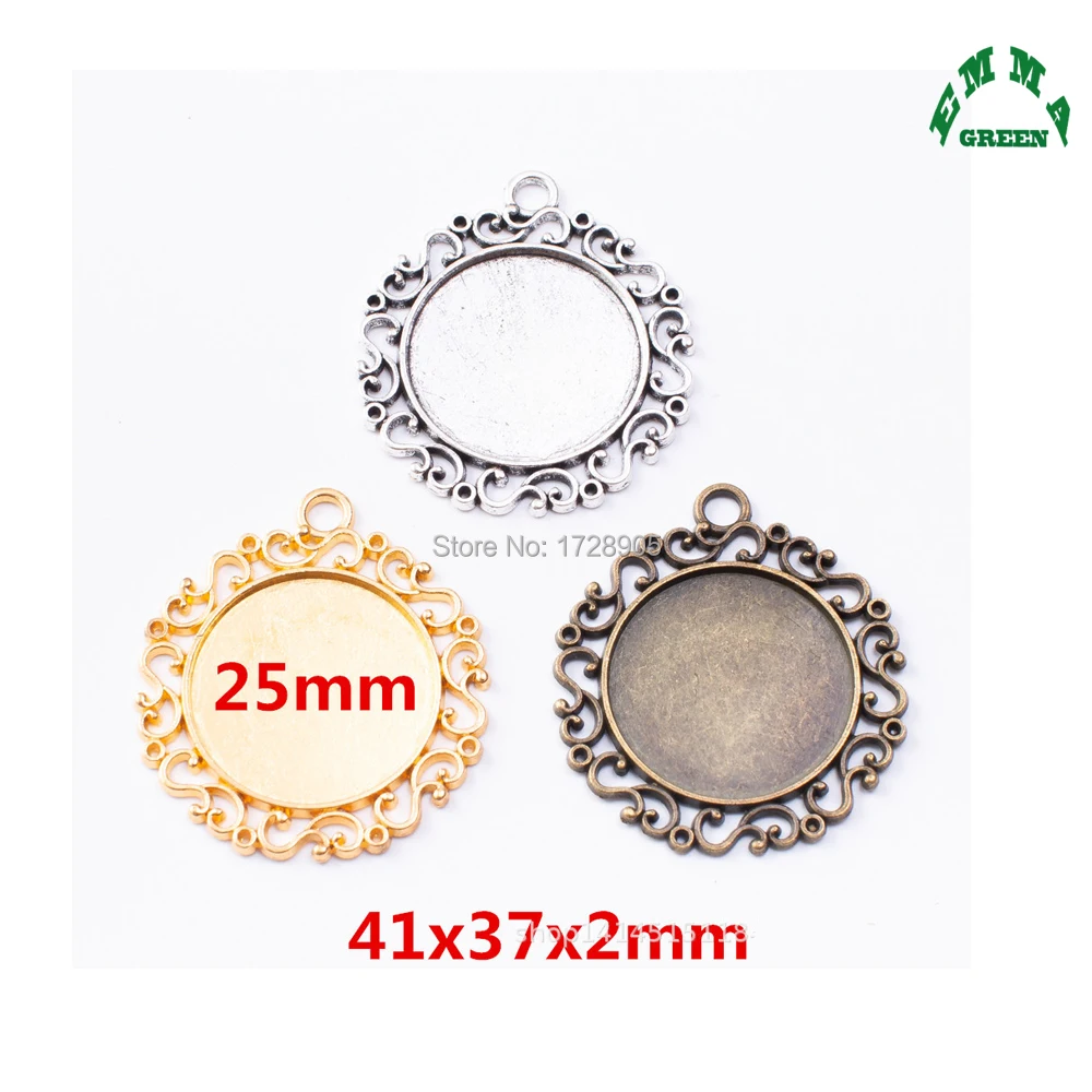 

Base Settings Tray Bezel Setting Charm Settings Round Pendant Base Setting Fit 25mm 10pcs Cabochon Cameo Setting