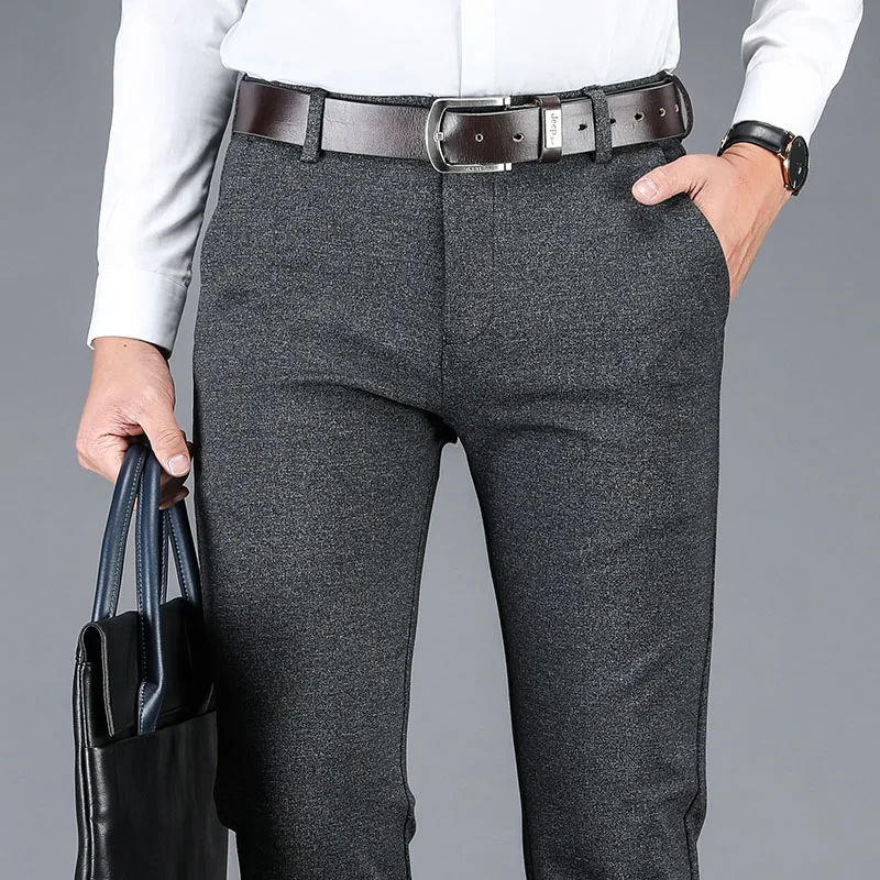 

2021 autumn and winter men's elastic casual trousers loose straight knitted trousers business medium high waist men clothing