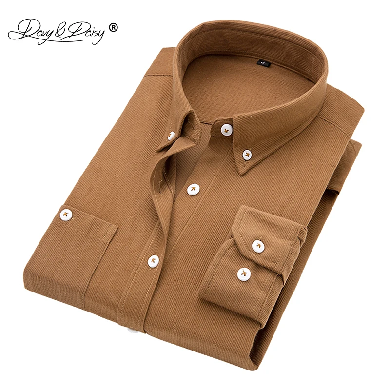 

DAVYDAISY 2019 Men Corduroy Shirt Long Sleeve Shirts 100% Polyester Autumn Slim Fit Causal Male Shirt Brand Clothes DS347