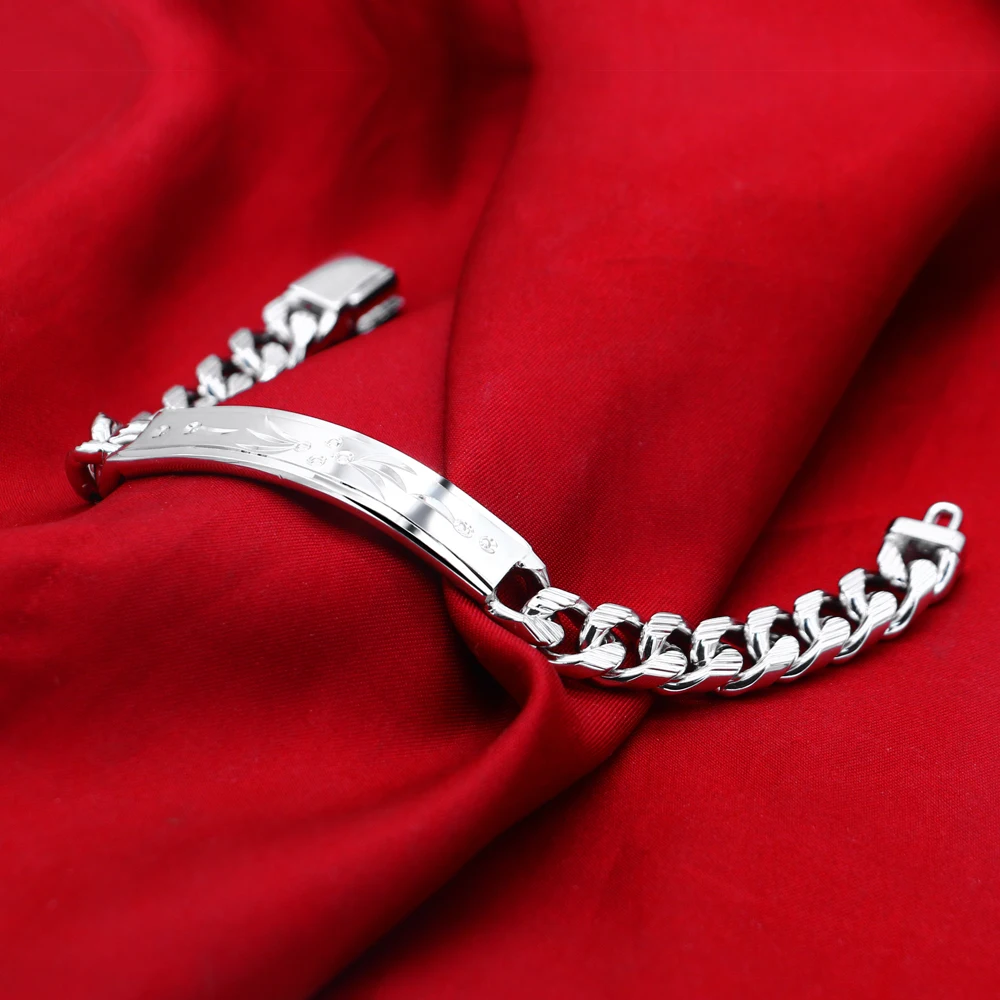 Fashion 925 Sterling Silver Bracelet for Men Male Cool Rock Punk Style Bracelet 100% Solid silver 10 mm 20 cm Bracelet Jewelry