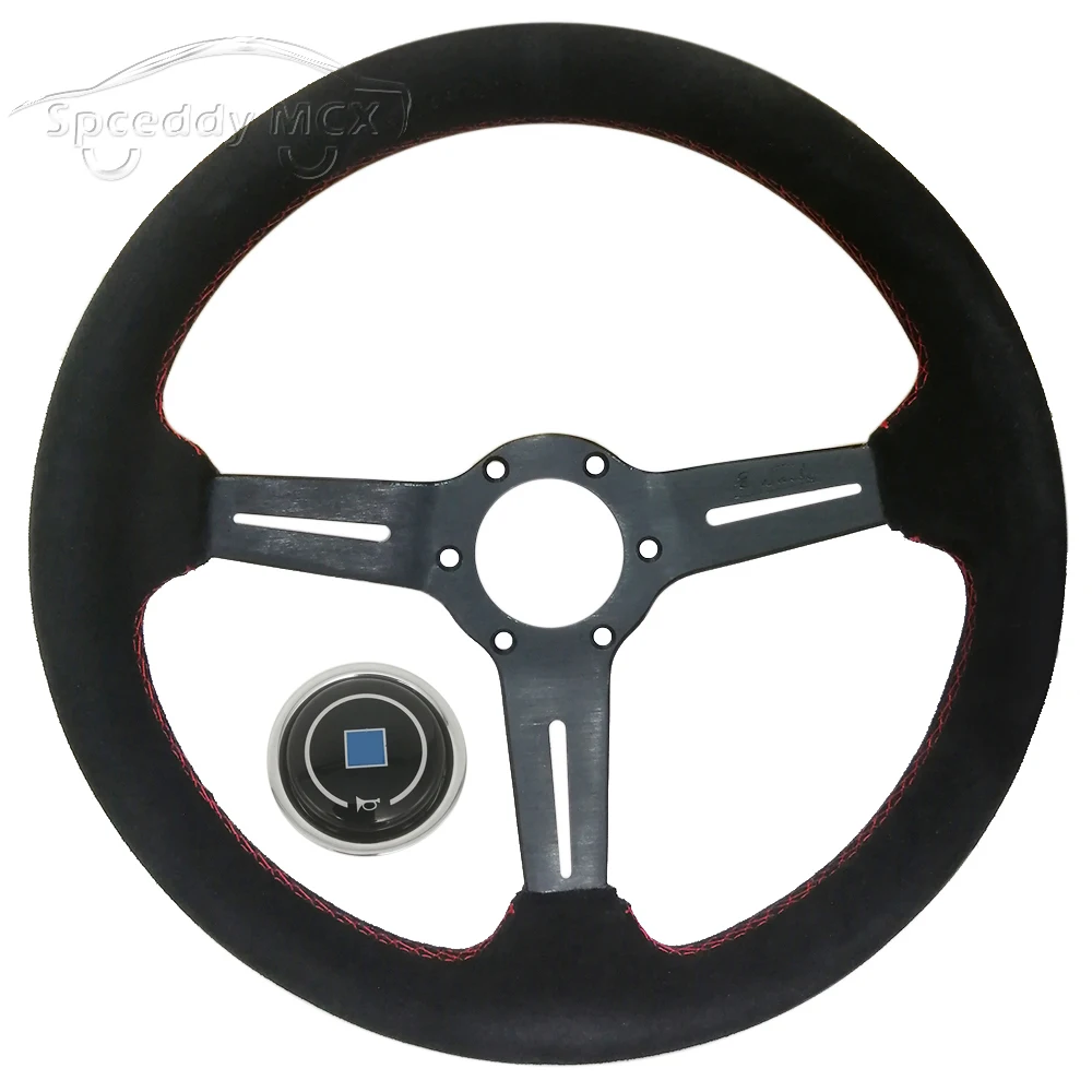 

14inch 350mm Car Suede Steering Wheel Universal Black Racing Drifting Sports Steering Wheel 6-Bolt With Horn Button