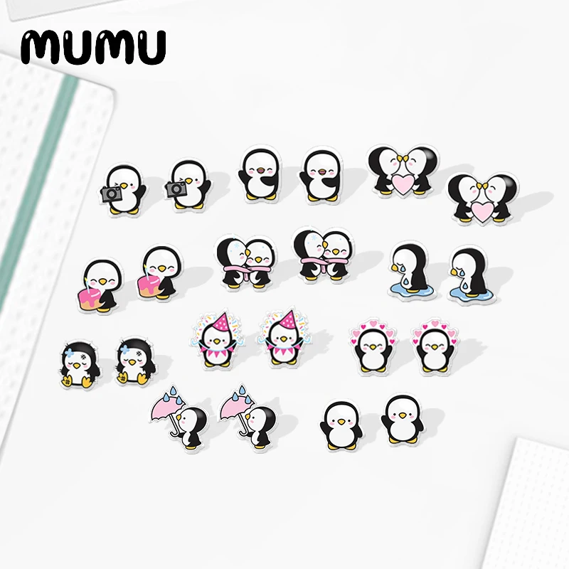 2020 New Lovely Penguin Stud Earring Penguins Hug Acrylic Earring Funny Handmade Earrings Epoxy Printed Jewelry Gril