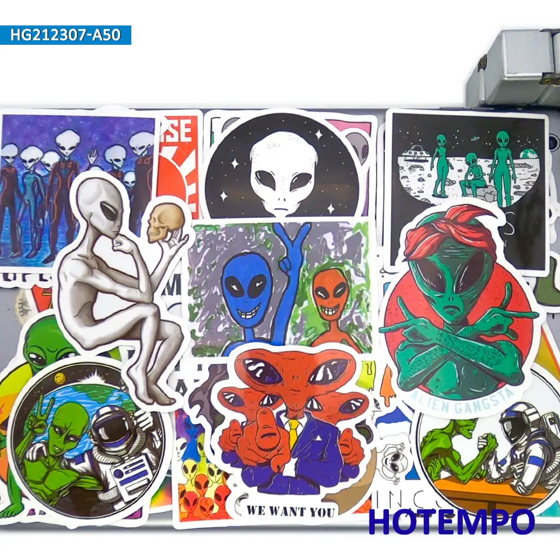 50 stuks, Alien, Astronaut, ET, UFO, Outer Space Stijl, Grappige Stickers, voor motorfiets, auto, fiets, skateboard, bagage, telefoon, gitaar, helm, beker, Laptop Sticker