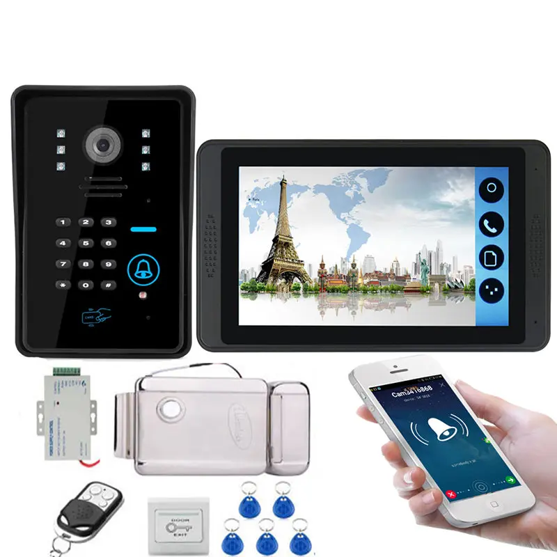 

Wifi Video Door Intercom System, 7 Inch 1080P IP Touchscreen Monitor with Wired Camera Outdoor, App/Swipe Card Unlock