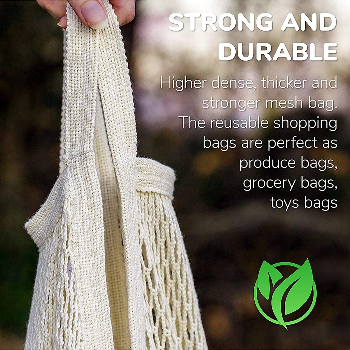 Portable Reusable Grocery Bags for Fruit Vegetable Storage Bag Cotton Mesh String Organic Organizer Handbag Long Handle Net Tote