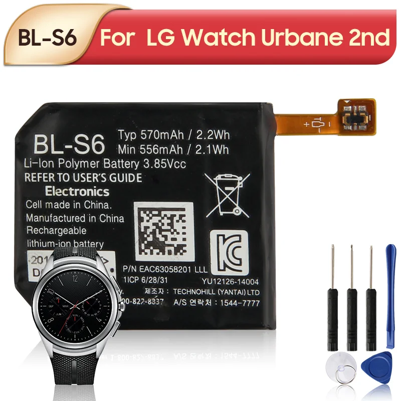 Original Replacement Battery BL-S6 For LG Watch Urbane 2nd Edition LTE W200 W200A Watch Battery 570mAh