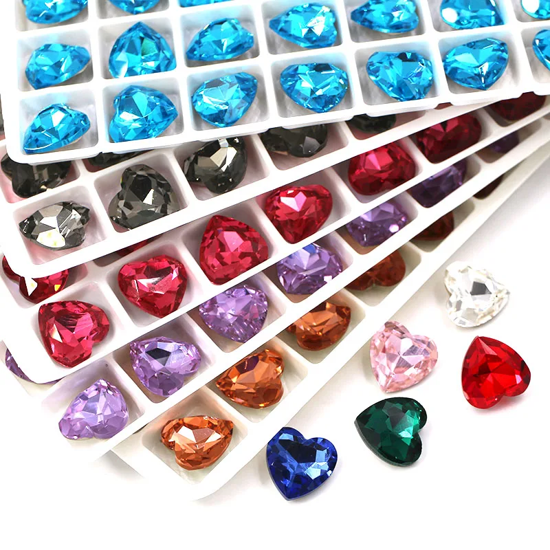 Jewelry Making High Quality Glass Crystal Strass Heart Shape Pointback Rhinestones Glue On Nail/Necklaces/Bracelets/Earrings