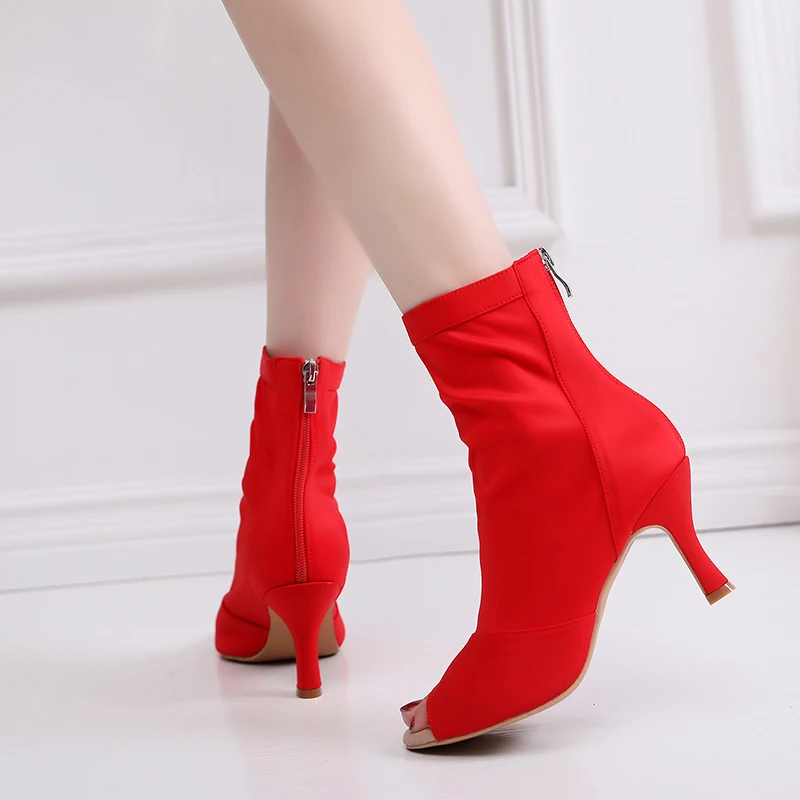 Women High Heel Dance Boots Gilrs Soft Bottom latin Bachata Dancing Shoes Woman Flare Heel 7.5cm/8.3cm/9cm Dance Shoes