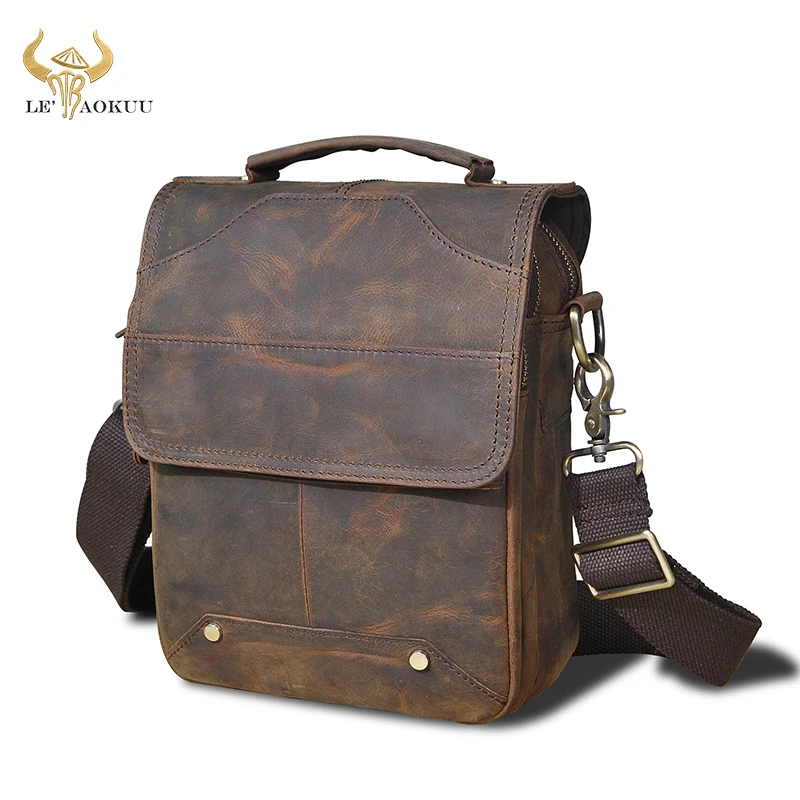 Crazy Horse Leather Male Casual Designer Shoulder messenger bag fashion Travel 8\