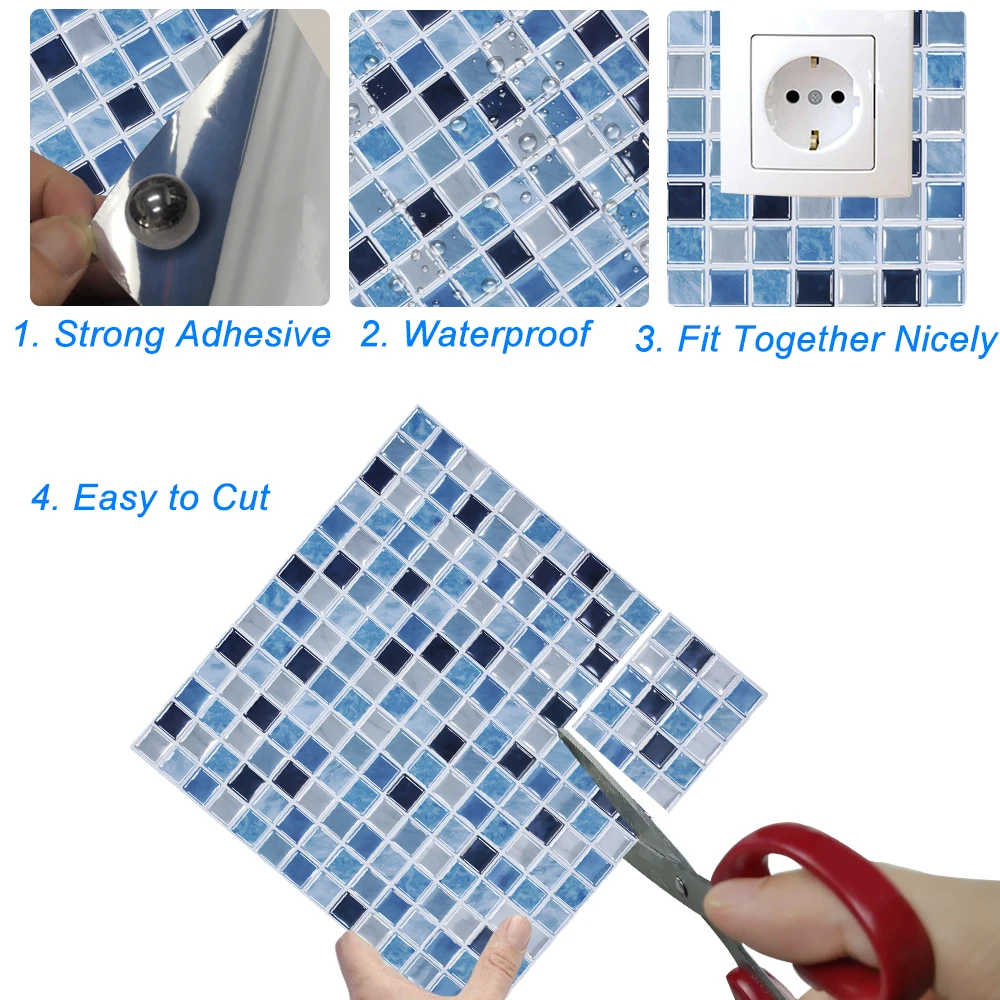 Peel and Stick Mosaic Tile for Kitchen and Bathroom Waterproof Wallpaper DIY Felxible Wall Tiles - 1 Sheet