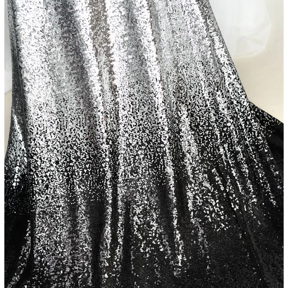 Multicolor Sequin Mesh Fabric 1 Meter Silver Black Gradual Change Cloth Wedding Dress Sewing Material 130cm 51\