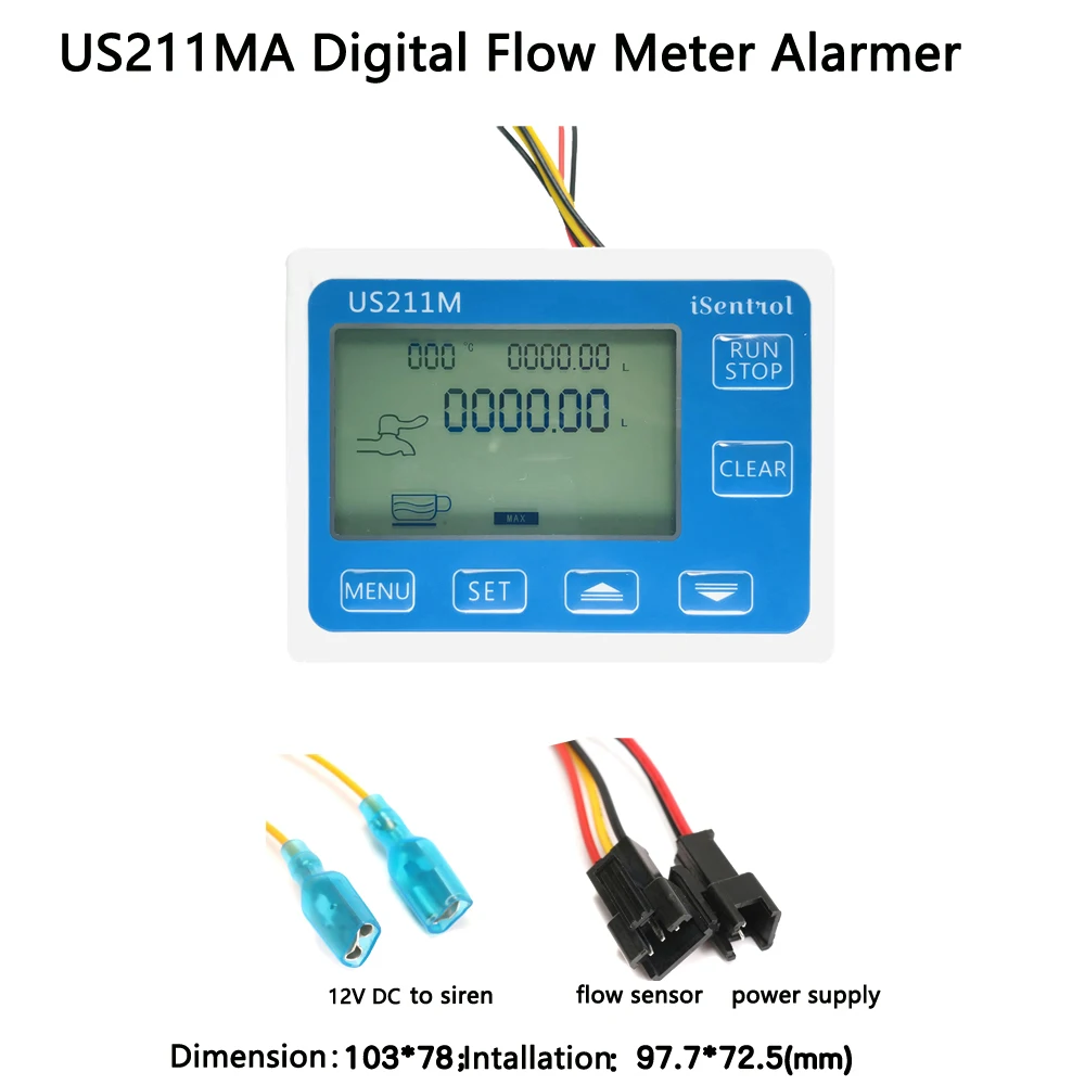 US211MA Water Flow Meter Totalizer Alarmer and PA66 USN-HS121TA  Flow Senor Turbine flowmeter G1-1/2“