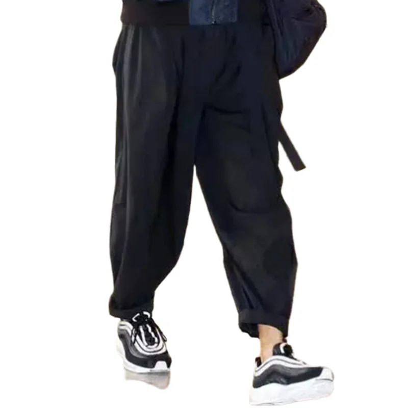 Spring/Summer New Men's Extra-Large Harlan Wide Leg Trousers New Parkour Midwaist Black and Blue Slazer Trousers