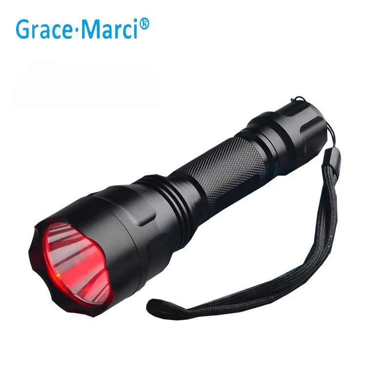 GM Powerful 3W LED Red Flashlight Portable 3-Mode LED Red light Waterproof 18650 Red Torch for Cycling Hunting Hiking Fishing