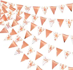 Rose Gold 16th Happy Birthday Banner Bunting Triangle Flag Pennant Garland for 16th Birthday Hanging Decorations Sweet 16 Decor