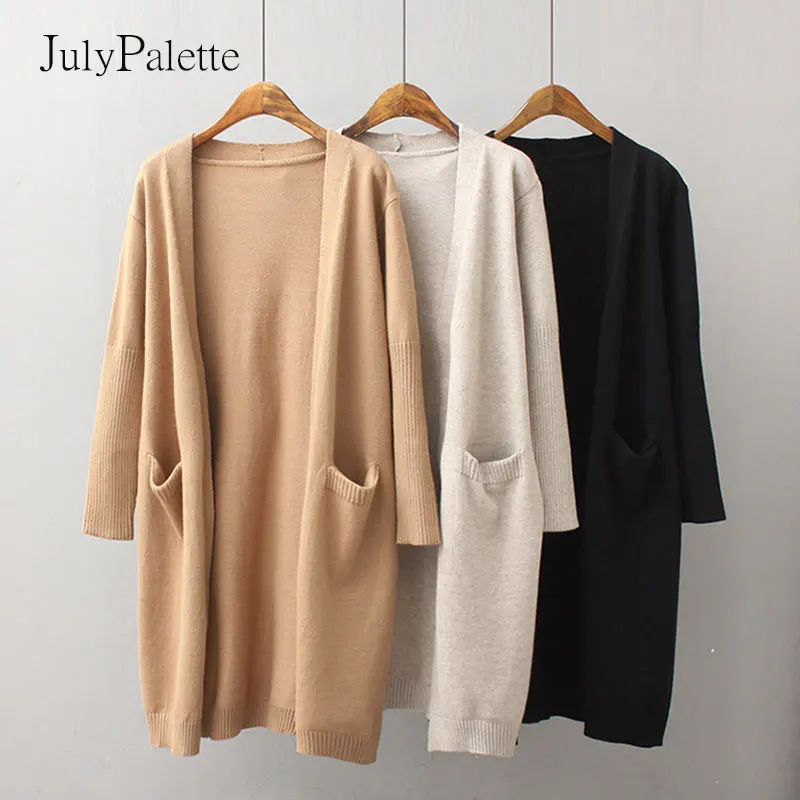 Julypalette Autumn Winter Women Knitted Cardigan Coats Casual Loose Pocket Female Full Sleeve Sweater Cardigan Ladies Tops 2022