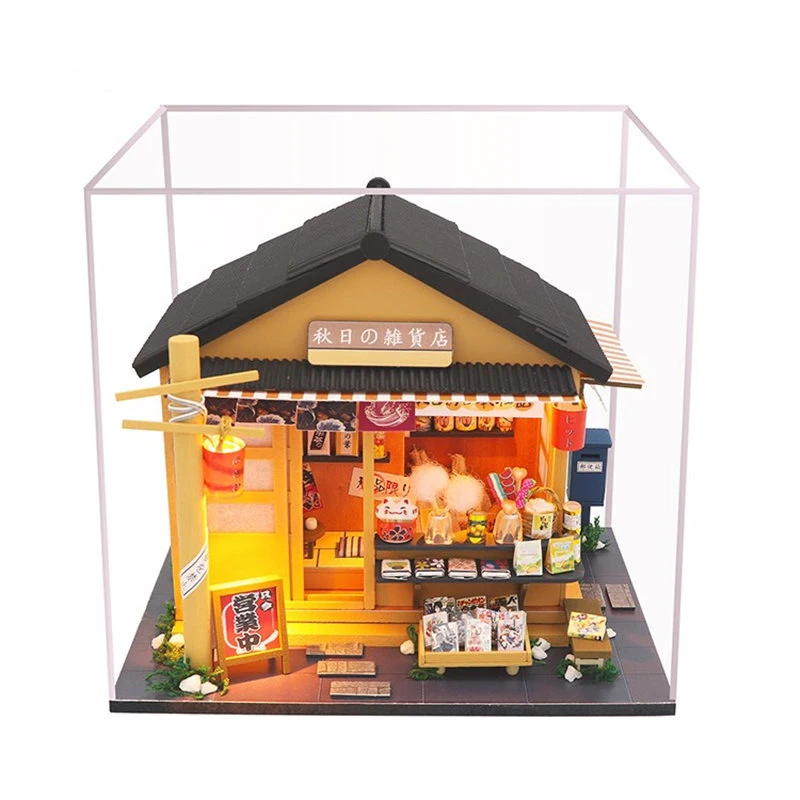 3D Wooden Dollhouse Japanese Style Grocery Store Miniaturas with Furnitures DIY Doll House Kit Toy for Children Brithday Gift