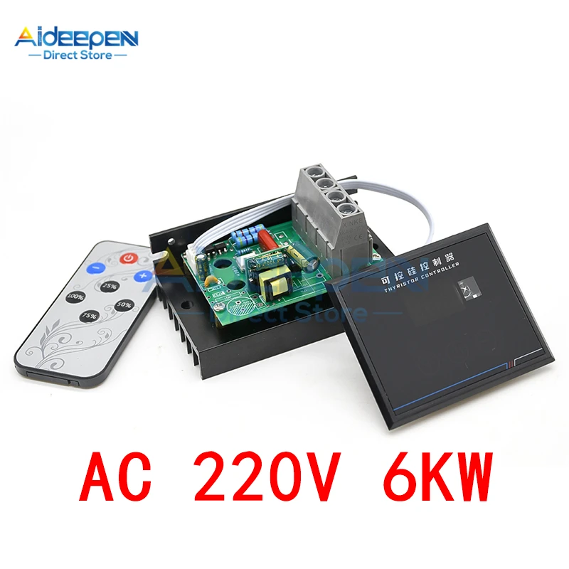 AC 220V 6KW 6000W Smart LCD Digital Display SCR Voltage Regulator Speed Control Dimmer Thermostat Thyristor Controller